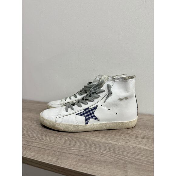Golden Goose Limited Francy Distressed Leather Gingham Star Sneakers White EU 39 - Picture 1 of 6